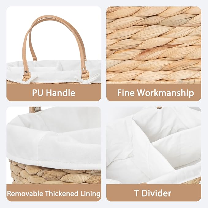 Water Hyacinth Diaper Caddy,Woven Baby Organizer for Nursery | Wicker diaper caddy with PU Handles& Detachable Lining for Newborn Bath, clothes,Cute Registry Must Have for Baby Gifts - Image 5