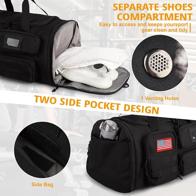 Expandable Gym Bag for Men,Tactical Large 3-in-1 Travel Duffle Backpack Bag | Water-Resistant Sports Bag With Shoes Compartment,Multi-Functional Travel Duffel Bag For Weekend, Overnight, Workout,Camping - Image 5