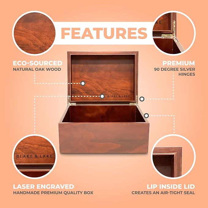 Blake & Lake Large Box with Hinged Lid - Wood Storage Box with Lid - Wooden Keepsake Decorative boxes with lids (Dark Oak) - Image 3