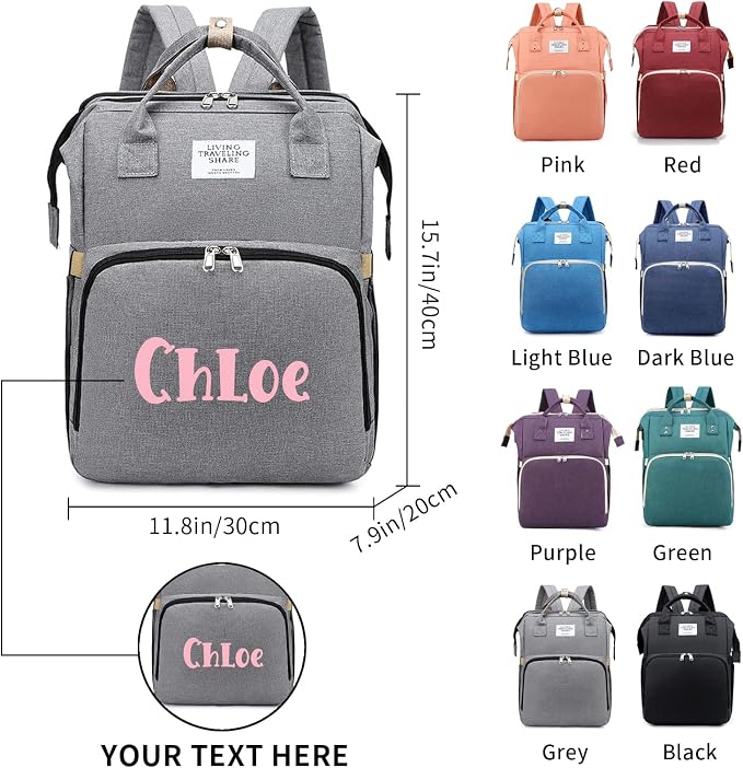 Personalized 3 in 1 Diaper Bag Backpack with Changing Station Multifunction Large Baby Diaper Bags for Boys & Girls Portable, Custom Lightweight Changing Bag Newborn Baby Essential Gifts (Grey) - Image 2