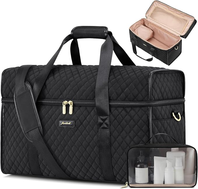 Weekender Travel Duffle Bag for Women: Overnight Bags with Shoe Compartment Carry on Bags for Airplanes with Toiletry Bag Weekend Yoga Gym Bag with Wet Pocket Travel Duffel Tote Bag Hospital Bag Black - Image 8