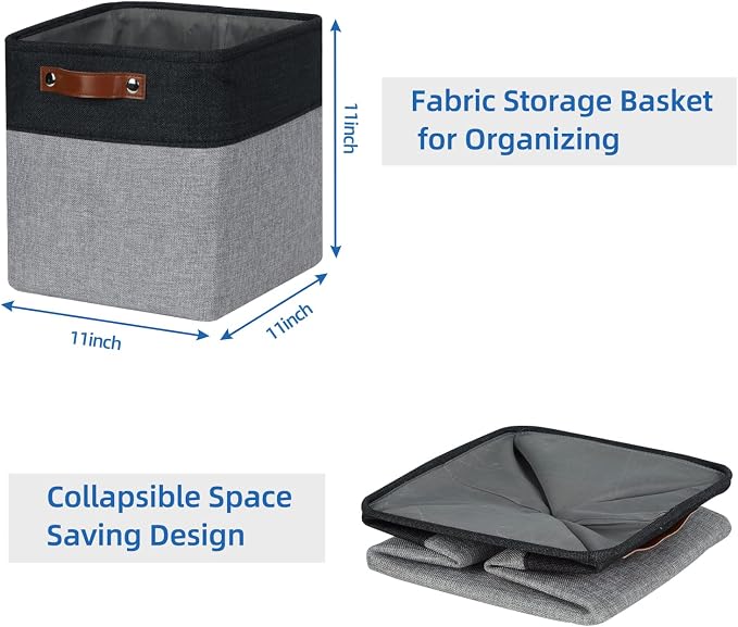 Temary Storage Baskets Fabric Storage Cubes 4 Pack Basket for Organizing, Collapsible Cloth Baskets with Handles for Shelves, Closet (Black&Gray) - Image 7