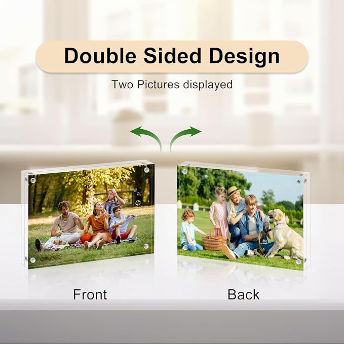 AMEITECH 4x6 Acrylic Picture Frame 5 Pack, Frameless Clear Photo Frames | Double Sided Floating Magnetic Frames, 20mm Thick, Free Standing Desktop Display for Postcards, Pictures and Artworks - Image 4