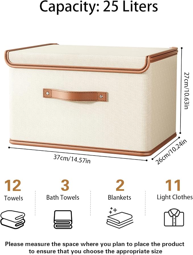 Tuza 4 Pack Storage Bins with Lids, Collapsible Closet Organizer Container, Fabric Organizer Box with Handles, Decorative Storage Boxes with Lids for Organizing Clothes, Books, File, White, Medium - Image 2