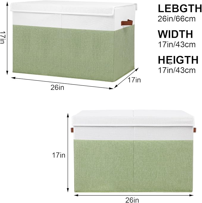 Large Toy Storage Box with Lid, Toy Chest Bin Boxes Basket with Dividers | Sturdy Toy Organizer Bin for Kids, Boys, Girls, Nursery, Living Room, Bedroom, Playroom 26"x17" x17" (Green and White) - Image 4