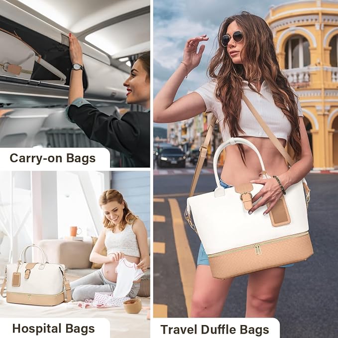 Leather Weekender Bags for Women, Travel Duffel Bag PU Overnight Bag Carry On Tote Bag with Shoe Compartment Wet Pocket - Image 6