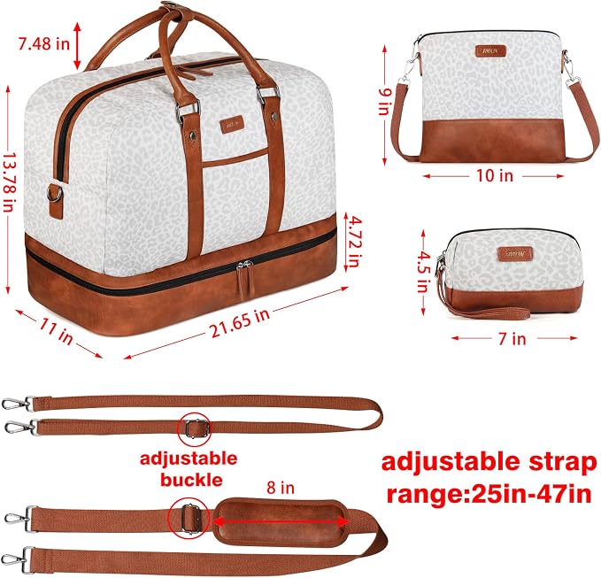 Weekender Bag for Women, Large Overnight Bag Canvas Travel Duffel Bag Carry On Tote with Shoe Compartment 21" 3Pcs Set - Image 4