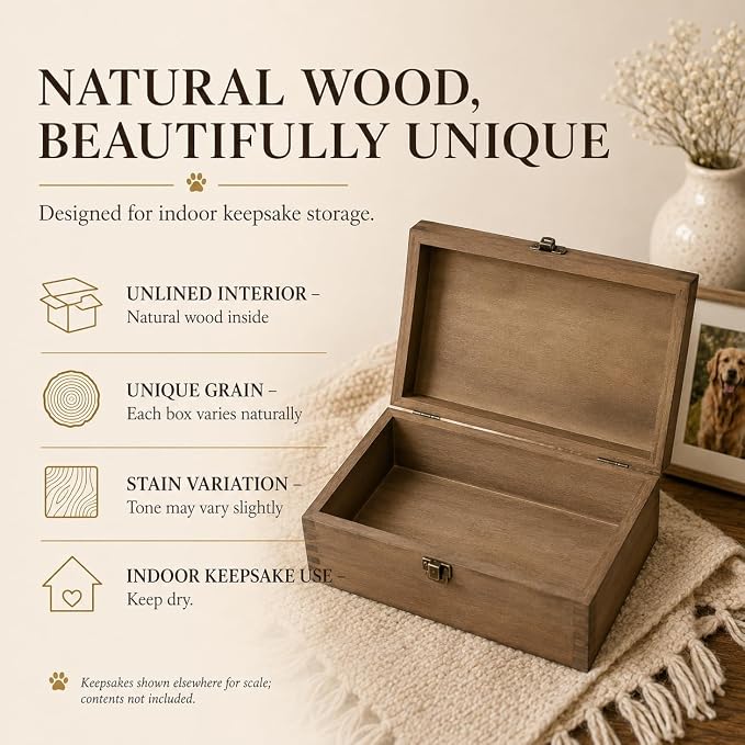 Pet Casket Wooden Keepsake Box, Large Memory Box for Keepsakes, Decorative Storage Box for Memories, Jewelry, & Photos, Memorial Boxes for Men & Women - Image 3