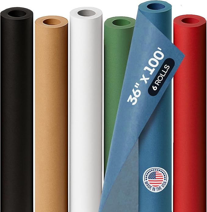 Assorted Colors Construction Paper, Set of 6 Rolls 36" x 1200" (100 ft) - USA-Made Quality Natural Multi-Color Paper for Gift Wrapping, Kids' Arts & Crafts, School & DIY Projects by IDL Packaging by IDLPackaging