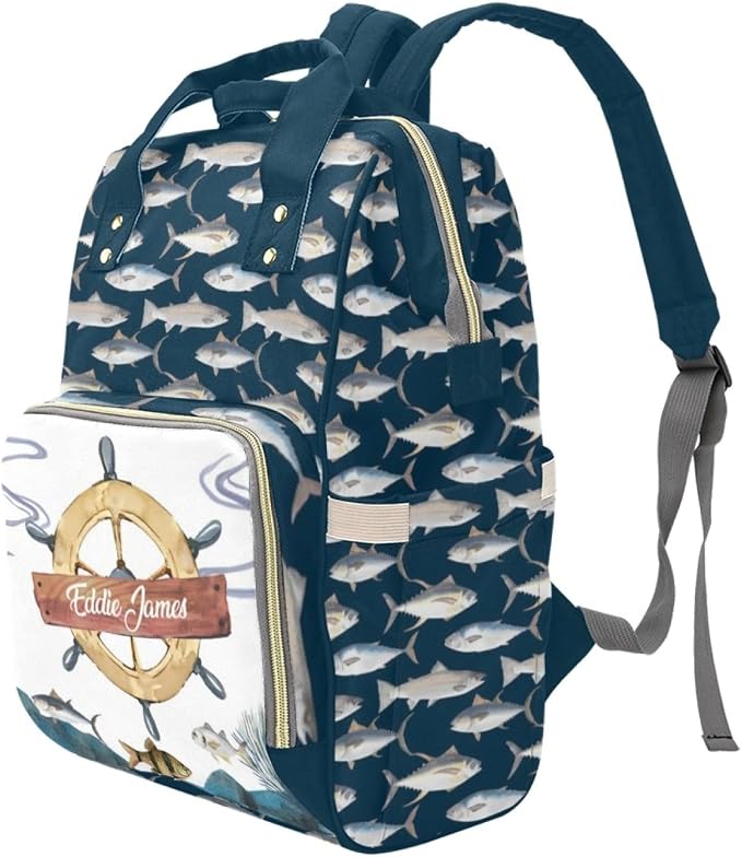 Custom Diaper Bag Backpack with Name Personalized Fishing Nappy Bag for Mommy Mother's Day Gift Customized Adjustable Shoulders Nursing Bag Daypack - Image 2