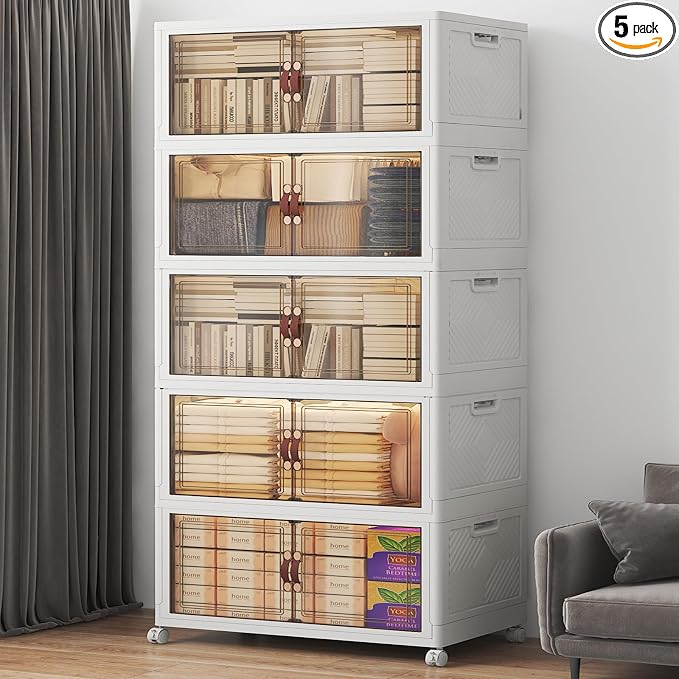 Stackable Storage Bins with Lids, 600QT Lockable Storage Cabinet | Folding Storage Box with Doors and Wheels, Collapsible Plastic Drawers for Home, Garage, Office by UAMFURIDirect
