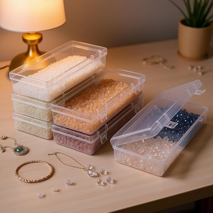 6 Pack Rectangular Clear Plastic Storage Containers Box with Hinged Lid for Beads and Other Small Craft Items (6.1 x 2.56 x 1.18 inch) | Hinged Lid, Double Buckles, For Beads and Small Craft Items - Image 4