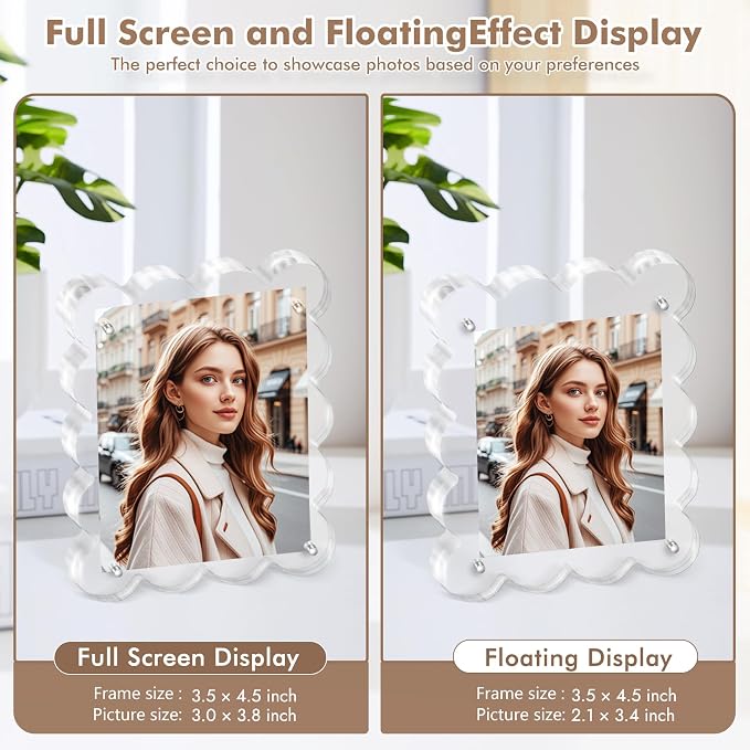 Chivalral 2x3 Magnetic Acrylic Frames 3 Pack,Scalloped Desktop Holders | mini picture frames 10+10mmThick,dual-side display ideal holiday gifts for Christmas,Thanksgiving,Valentine’s Day and Easter - Image 6