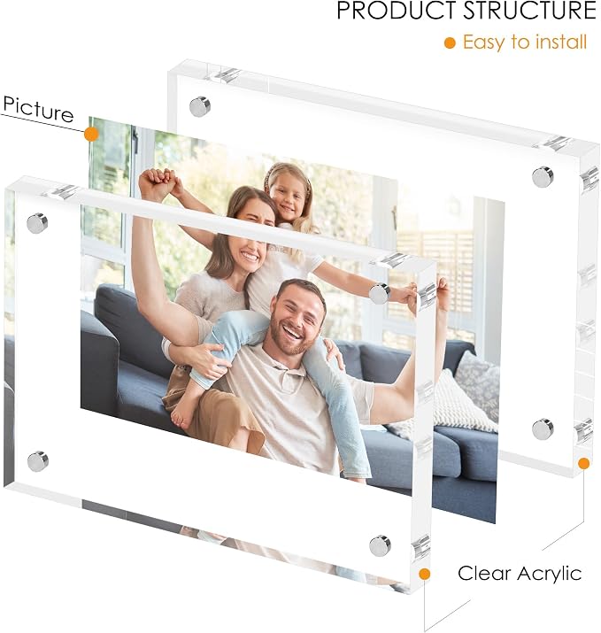 2.5x3.5 Acrylic Picture Frame 6 Pack, 20mm Thick, Tabletop Display | Double-Sided Transparent Magnetic Frameless Photo Frame, for Photos, Fits Home, Office - Image 3