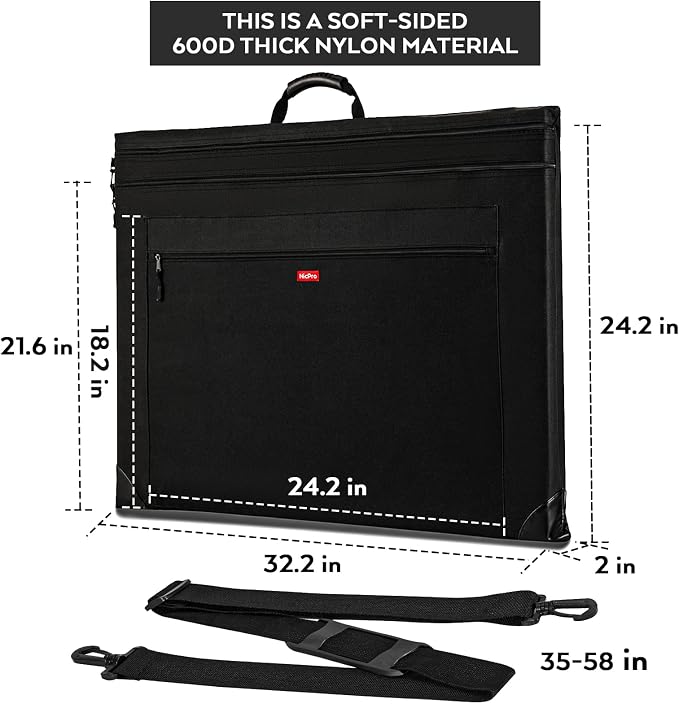 Nicpro Light Weight Art Portfolio Bag, 23" x 31" Art Canvas Portfolio Case | with Detachable Shoulder Strap, Leather Corners, Carrying Storage Case for Artwork, Poster, Sketching, and Drawing, Black - Image 3