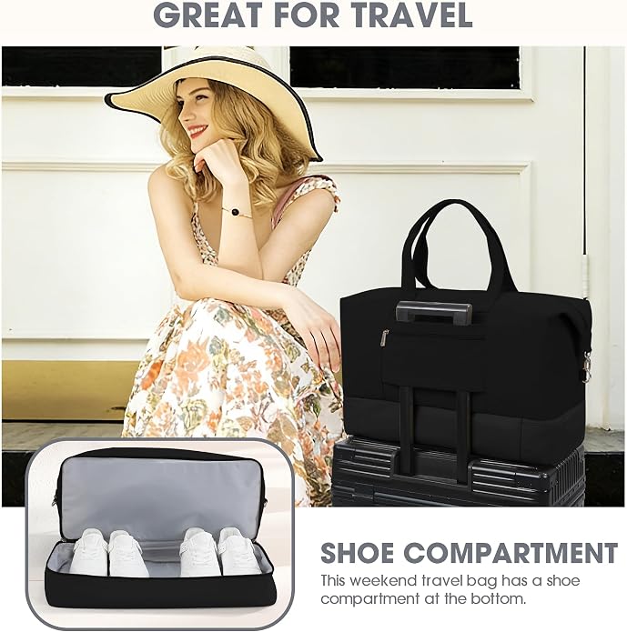 Women's Weekender bag Travel Duffel Bag with Shoe Compartment 21-inch Airline-Approved Carry-On, 2-Piece Overnight Bag Set Personal Item Luggage - Image 5