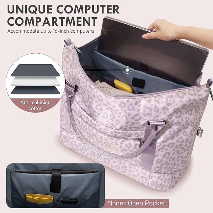 WOOMADA Weekender Overnight Bag for Women, Shoulder Travel Duffel with Shoes Compartment,Gym Bag with Toiletry Bag - Image 3
