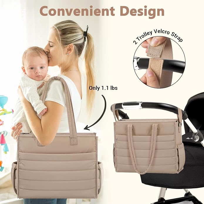 Diaper Bag Tote for Baby, Large Hospital Mommy Bag for Labor Delivery | Lightweight Puffy 4pcs Diaper Tote with Changing Pad, Toiletry Bag and Pacifier Case, Travel, Hospital, Newborn Essentials - Image 7