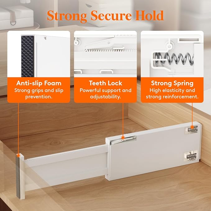Lifewit 4" High Upgrade Drawer Divider, Adjustable Drawer Organizer Clothes | 14 Pack 11-17" Expandable Beige Plastic Drawer Separator for Dresser, Kitchen, Closet, Nursery, Office Organization & Storage - Image 3
