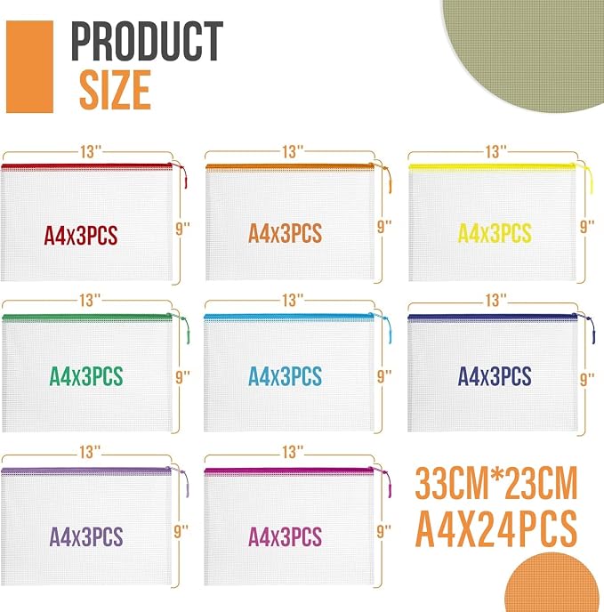 YOPCDJ 24pcs Mesh Zipper Pouch Bags Puzzle Storage Bags, A4 13x9 Inches Large Reusable Zipper Pouches for Classroom Organizing Board Game Home Organization - Image 2