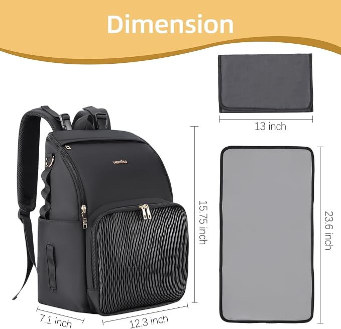 Stylish Baby Diaper Bag, Baby Bag with Changing Pad, Pacifier Case& Stroller Straps, Large Diaper Backpack Boy Girl, Water Resistant Travel Diaper Backpack for Mom Dad - Image 6