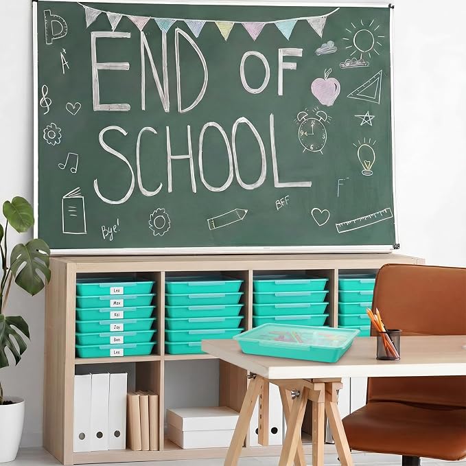 12 Pcs Classroom Paper Storage Bins with Clear Latching Lid, Label Stackable Letter Size Flat Tray Container for Teacher Back to School Supplies Home Office Desk Arts Crafts (Teal,13x10in) - Image 4