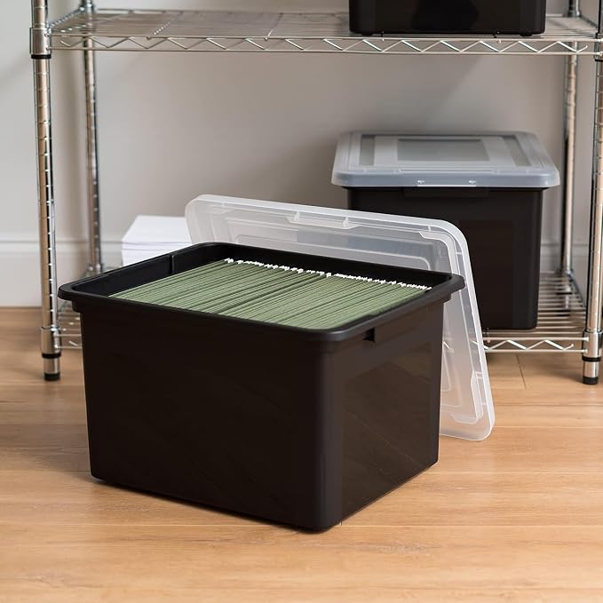 IRIS USA 4-Pack 35 Qt. Letter/Legal File Box with Latching Lid, Black | Organize lesson plans, classroom files and teaching materials with secure storage for teachers, schools and educators - Image 3