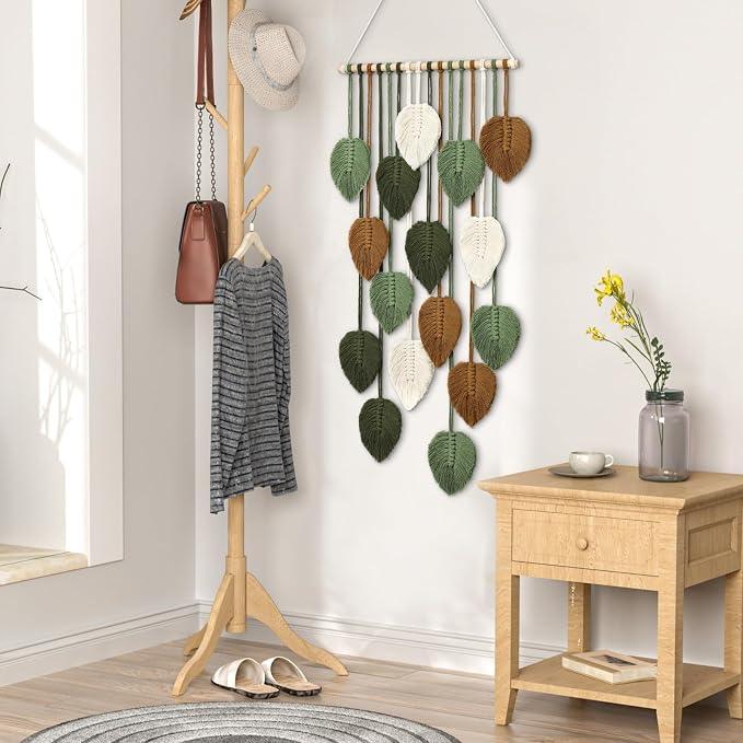 Vertical Macrame Wall Hanging Boho Home Decor Long Narrow Chic Wall Art | KHOYIME Bohemian Woven Leaves Tapestry Vintage Decorations for Front Door Indoor Entrance Living Room Bedroom 16.5"W x 37.5"L - Image 6