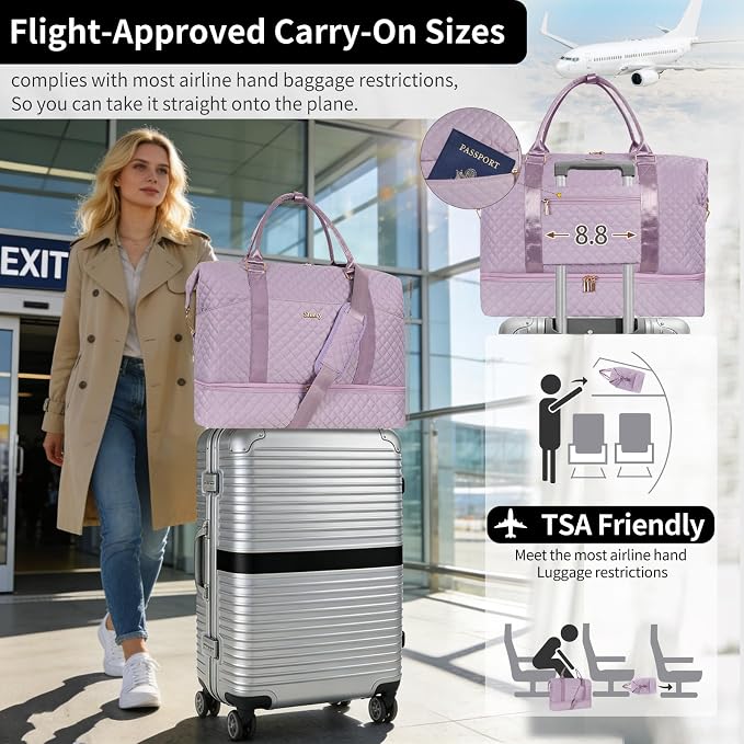Weekender Bag, Large Travel Duffel Bag for Women, Carry on Overnight Bag with Shoe Compartment and Toiletry Bags - Image 5