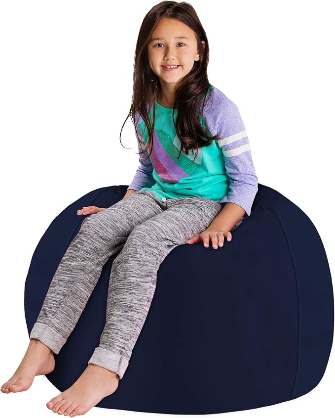 Posh Stuffable Kids Stuffed Animal Storage Bean Bag Chair Cover - Childrens Toy Organizer, Large 38" - Solid Navy Blue - Image 4