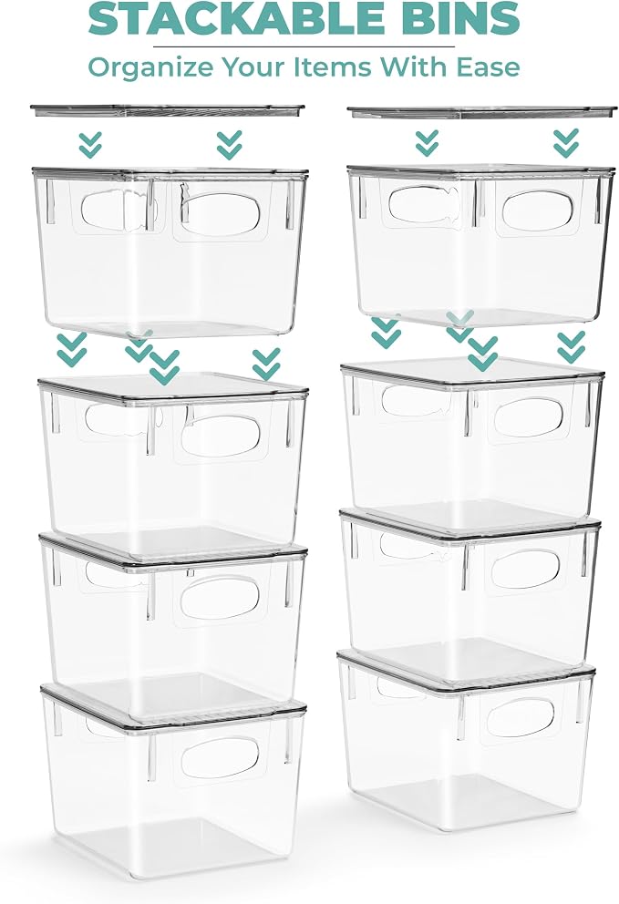Sorbus Medium Plastic Storage Bins with Lids, Stackable, Toy, Clothes, Medicine, Makeup, Closet, Art Supply, Bathroom, Shoe, Toy Storage Organizer (8 Pack) - Image 4