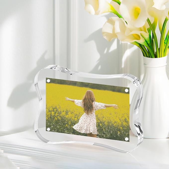 4x6 Acrylic Picture Frame 3 Pack, 10+10mm Thick, Double-Sided Transparent Magnetic Frameless Photo Frame, Desktop Freestanding Display for Office or Home, a Practical Gift Item - Image 2