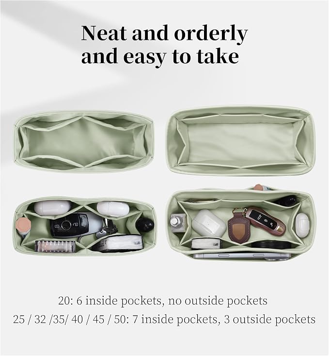 Satin Purse Organizer for Birkin 40, Gris Neve | Tailored Fit, Multiple Pockets, Lightweight Satin, Purse Essentials, Ideal for Travel, Shopping, and Daily Use - Image 3