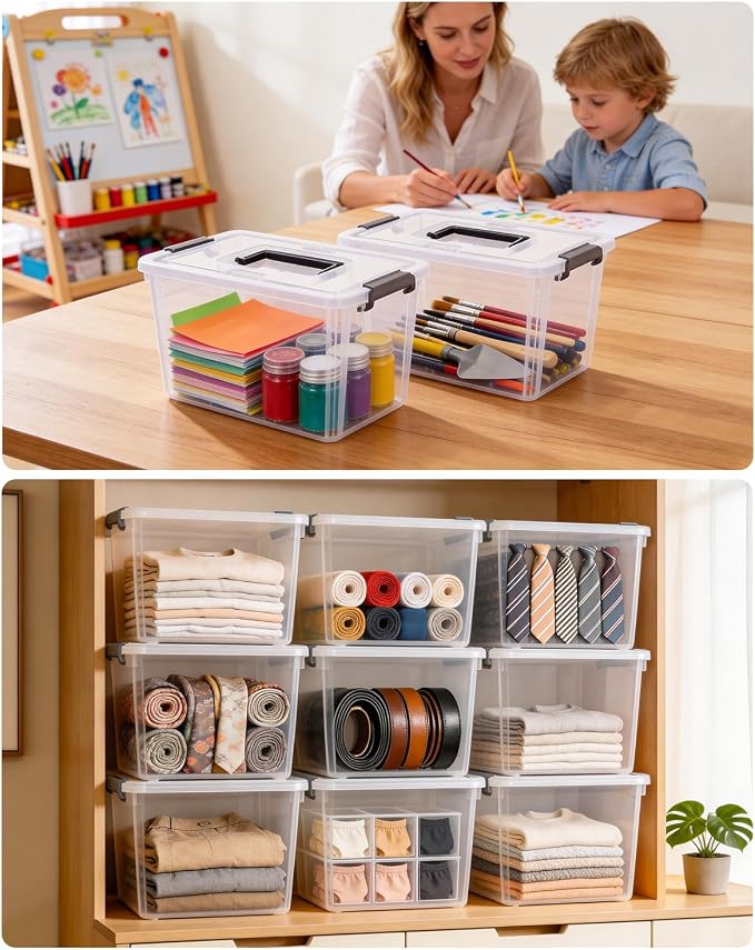 Citylife 16 Packs 6 QT Plastic Storage Bins with Latching Lids Clear Storage Box with handle Stackable Storage Containers for Organizing Snacks, Crafts, Toys, Tools - Image 6