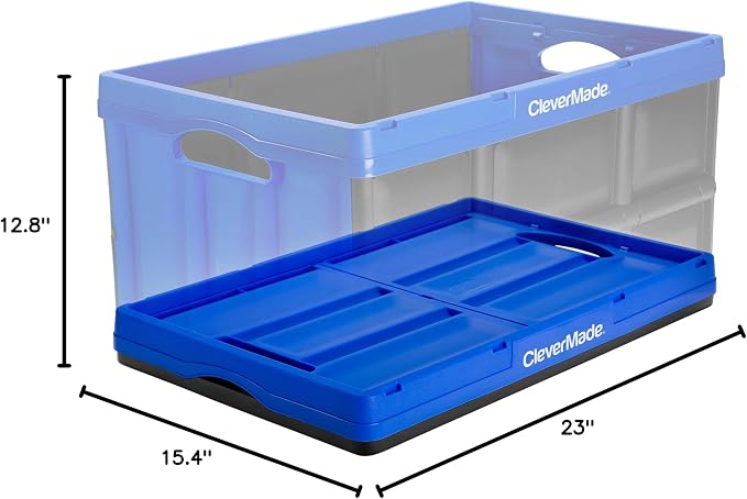 CleverMade CleverCrates 62 Liter Collapsible Storage Bin/Container: Solid Wall Utility Basket/Tote, Royal Blue - Image 10