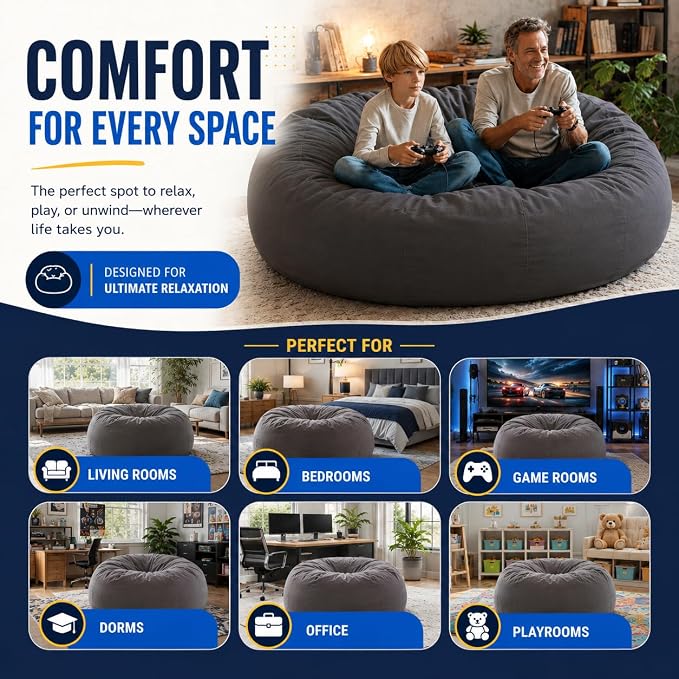 ULTIMATE SACK | 4 Ft Bean Bag Chair Replacement Cover Only | Brown Fur | Removable Washable Cover only - Image 7