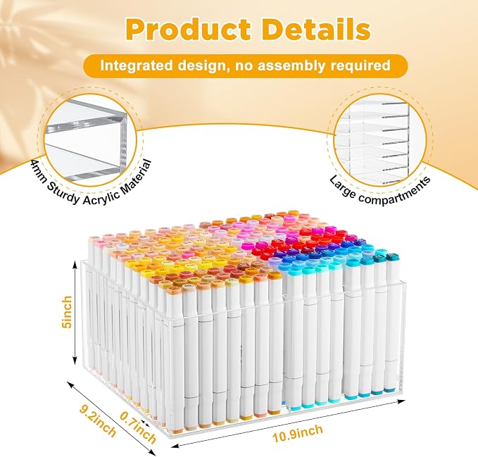 MotiMind Acrylic Marker Organizer for 176 Marker, Large Art Pencil Holder Storage Rack for Desk, Pens Art Brushes Display Stand with 22 Compartments for Desktop, Office (Clear, 176 Capacity) - Image 2