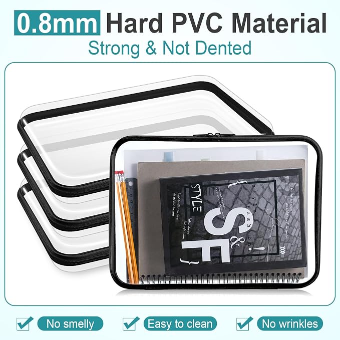 Sanwuta 6 Clear Hard Zipper Case,Black,12.6 X 9 X 2 Inch | Pencil Case Pouches ,Makeup Bag,Plastic Toiletry Diaper Bag ,Travel Toy Storage,Waterproof Organizer Bins - Image 4