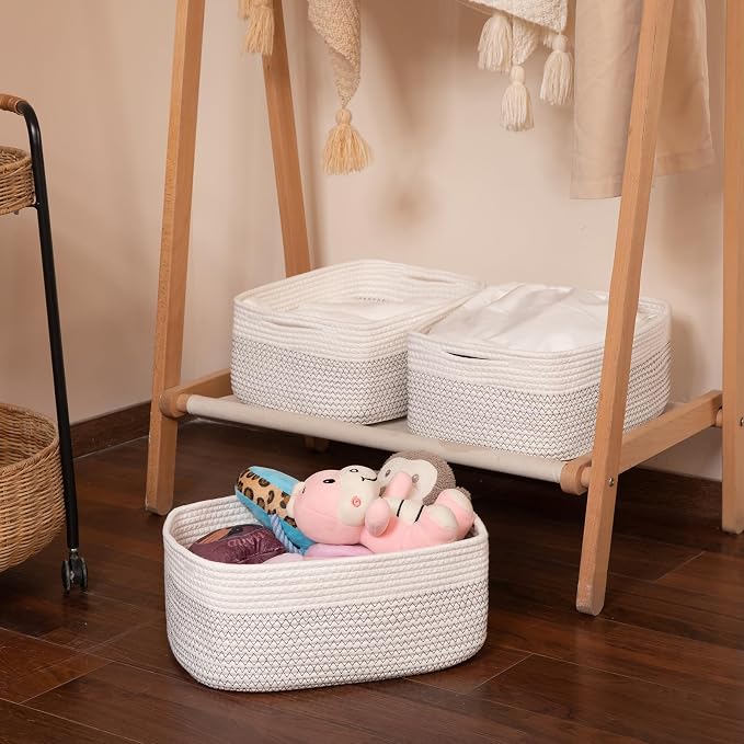 OIASKET Storage Baskets for Organizing 3 Pack, Woven Baskets for Shelves, | Closet Organizer Bins with Handle, Empty Gift Basket, Toy Storage for Toys, Blankets, Towels, Clothes, Books, 15"x11.42"x6.7" - Image 7