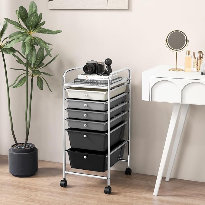 GOFLAME 6-Drawer Rolling Storage Cart, Multifunctional Art Craft Organizer Cart, Mobile Utility Storage Cart with Removable Drawers & Lockable Wheels, Craft Cart for Home Office, School, Gray Gradient - Image 7