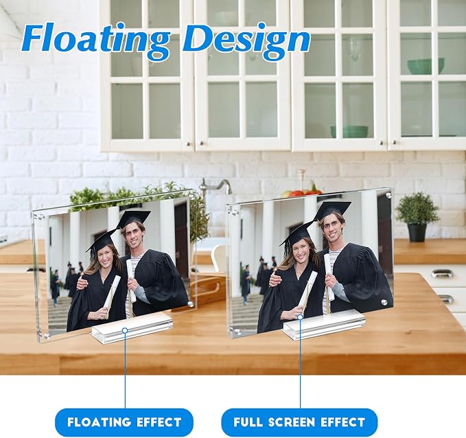 Acrylic Picture Frames 4x6 In 5 Pack,Clear Magnetic Photo Frame | Double Sided Frameless Floating, Can Horizontal & Vertical Tabletop, for Family,Office,Wedding Certificate Documents Frame - Image 4