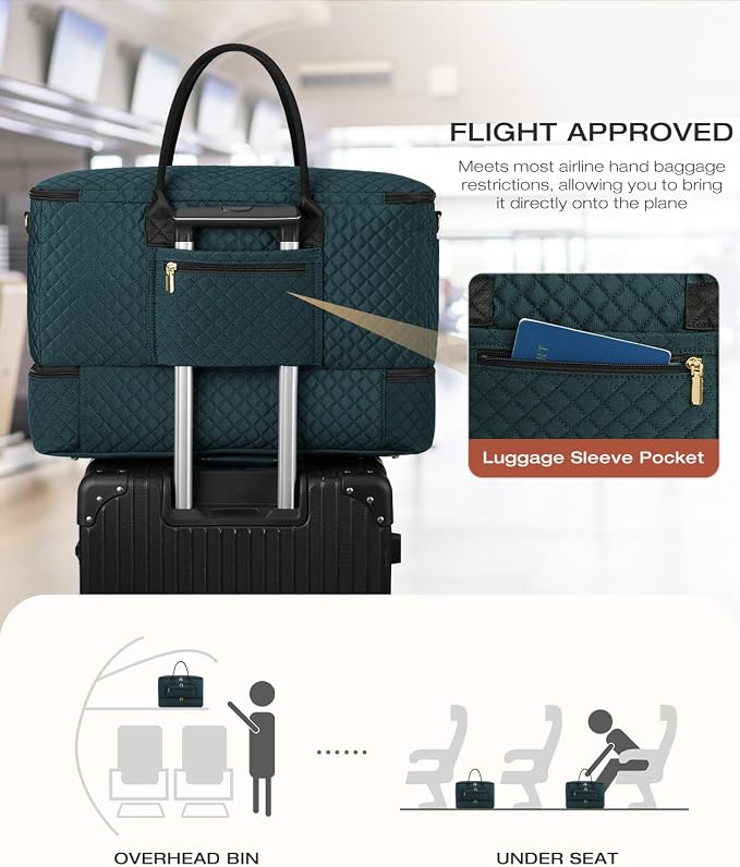 Travel Duffle Bag, Wide Open Large Weekender Bag for Women with Shoe Compartment, Carry on Overnight Bags with Toiletry Bag, Hospital Bag for Women Labor Delivery with Wet Pocket (Dark Green) - Image 5