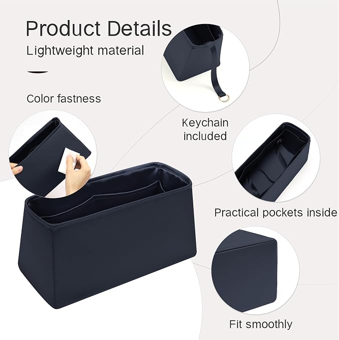 Fits for Brikin Bag Insert Organizer For Hermes(30 S,Blue Nuit) | Premium Silk Material,Smooth Touch,Lightweight,zipper,protect from scratches & stains,multiple pockets,keychain,waterproof - Image 6