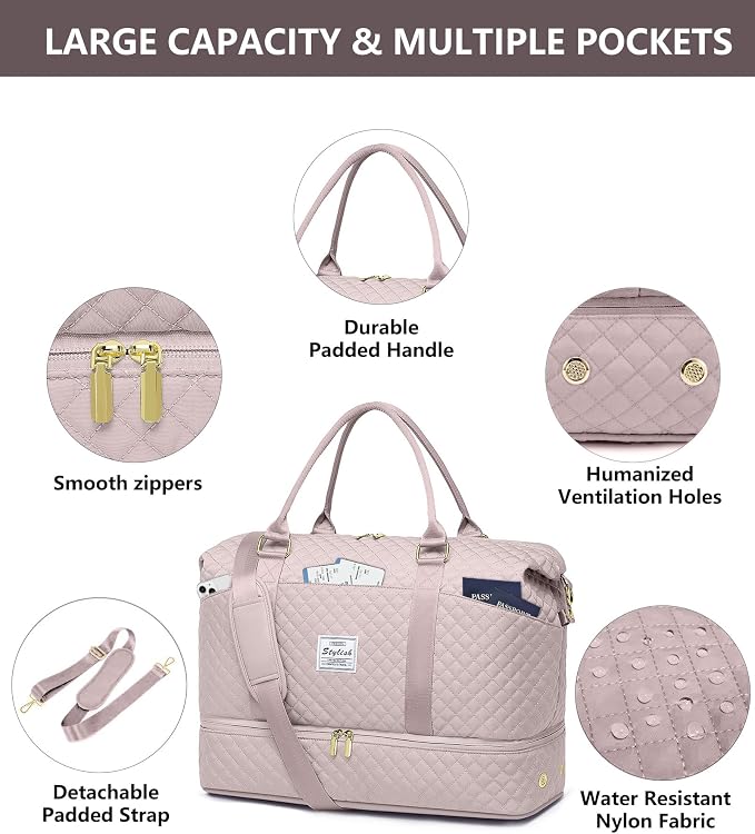 Women Weekender Travel Duffle Bag: Travel Duffel Overnight Bags with Shoe Compartment Large Carry on Tote Bag Toiletry Bag Weekend Yoga Gym Hospital Bags for Labor and Delivery with Wet Pocket - Image 4