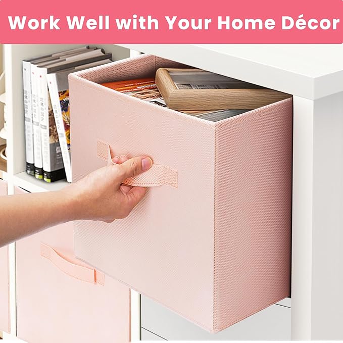 Storage Cubes- 11 Inch Cube Storage Bins for Organizing Shelves - Nursery Closet Organization Bins for Clothes Blanket - 10 Pack Collapsible Decorative Storage Box for Magazines (Pink) - Image 6