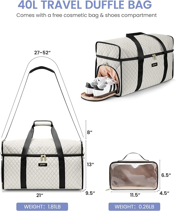 Weekender Travel Duffle Bag for Women: Overnight Bags with Shoe Compartment Carry on Bags for Airplanes with Toiletry Bag Weekend Yoga Gym Bag with Wet Pocket Travel Duffel Tote Bag Hospital Bag Beige - Image 4