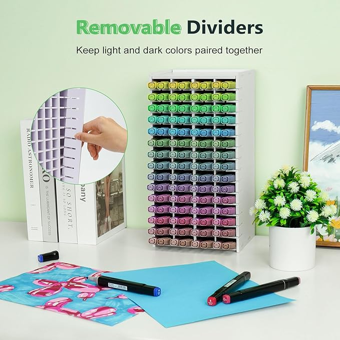 Art Marker Storage Rack for 120 Markers | Watercolour Brushes Pens Color Pencils Organizer Holder for Desk - Image 3