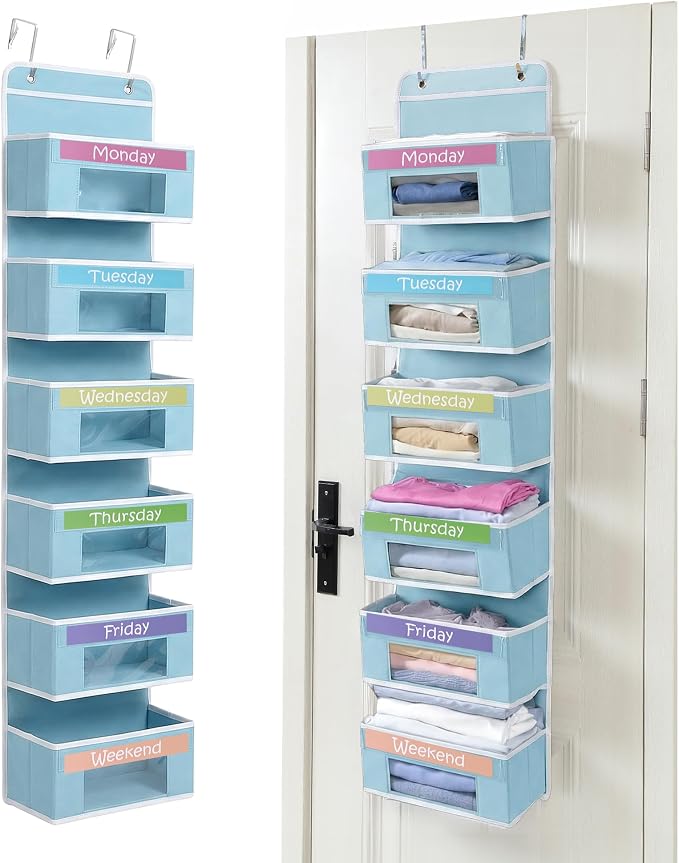 Weekly Clothes Organizer for Kids, Monday through Friday Clothing, 6 Shelf | Houseables Days of the Week Clothes Organizer, Kids Closet, Daily Outfit Storage, Weekday, M-F, School, Hanging, Over Door by Houseables