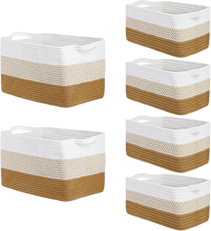 Sawysine Woven Baskets for Storage, 6 Pack Cotton Rope Organizer Bins, 2 Sizes Large 15 x 11 x 10 in and Small 12 x 8 x 6 in, Shelf Basket for Toys, Towels, Clothes, Blankets, Laundry, Nursery - Image 2