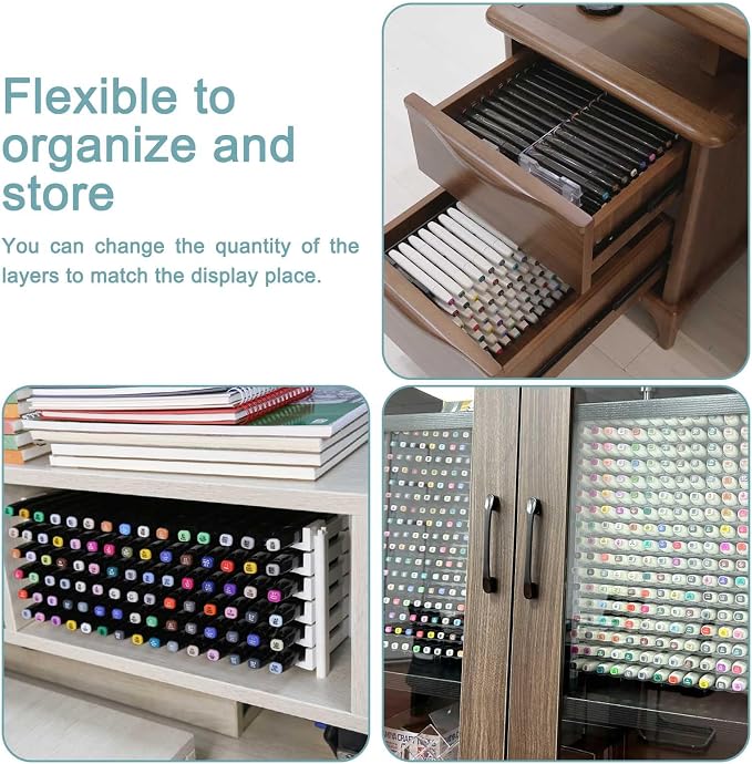 12 layers Universal Marker Storage Trays, Penholder Display for 180 Pens SN01W Pencil Organizer Holder for Desk (White-12 layers) - Image 4